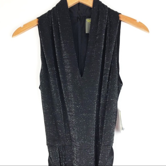 JUST TAYLOR  jumpsuit black shimmer V neck dressy - Picture 5 of 8